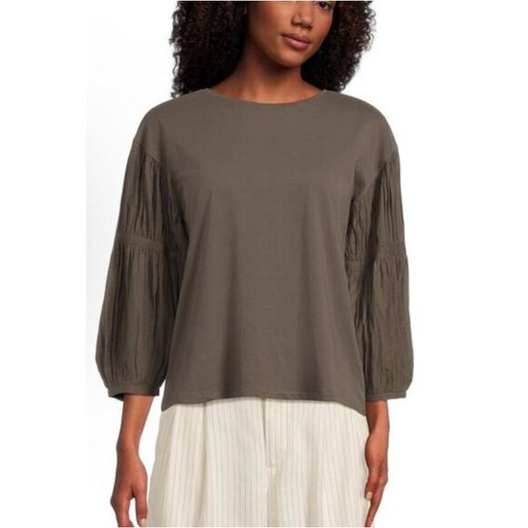 Madewell Puff-Sleeve Drop-Shoulder Knit Top WMNS S Gray Jersey Knit Long Sleeve - Picture 1 of 8